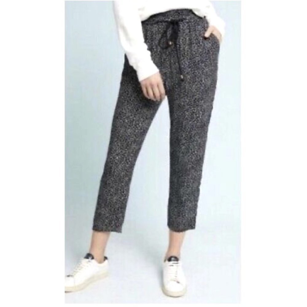 ANTHROPOLOGIE Ettitwe Women's Floral Stripe Ankle Pants Elastic Waist w/Pockets